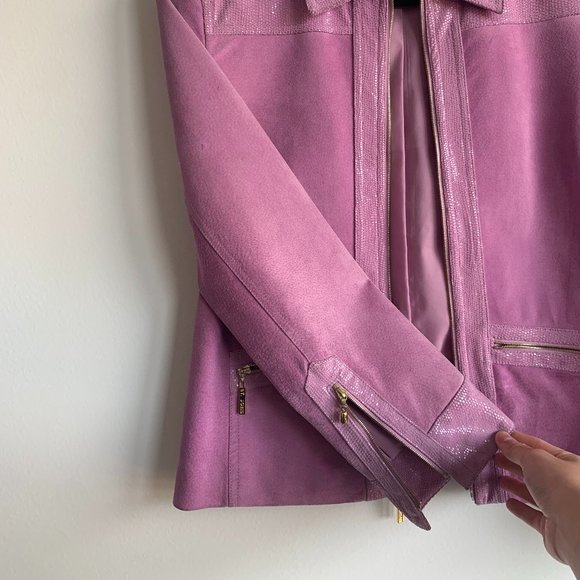 ST JOHNS SPORT MARIE GRAY WOMENS LILAC PURPLE EMBOSSED LEATHER SUEDE JACKET SZ S - Picture 5 of 16